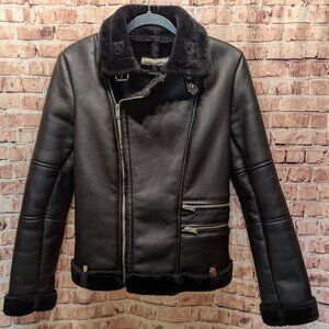 AFTF BASIC Outerwear PU Leather Moto Jacket BLACK Size Large